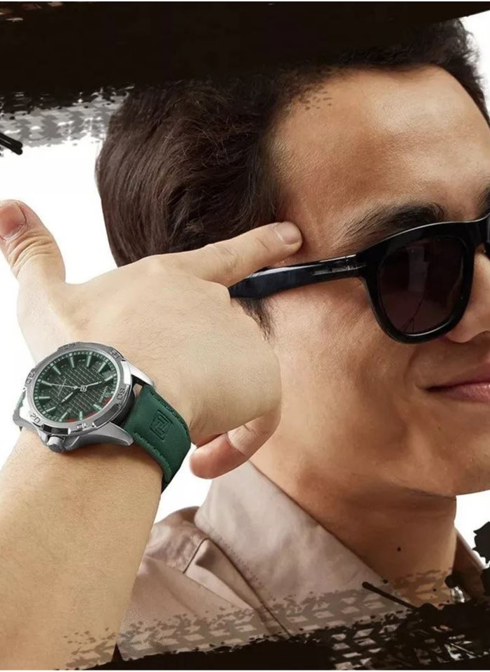 NAVIFORCE - Leather Strap Sports Design Analog Wrist Watch For Men NF8023 S/GN/GN - Image 1
