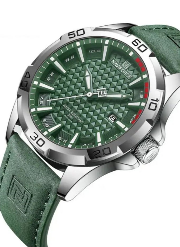 NAVIFORCE - Leather Strap Sports Design Analog Wrist Watch For Men NF8023 S/GN/GN - Image 1