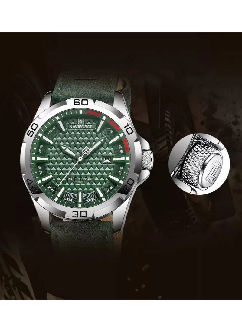 NAVIFORCE - Leather Strap Sports Design Analog Wrist Watch For Men NF8023 S/GN/GN - Image 1