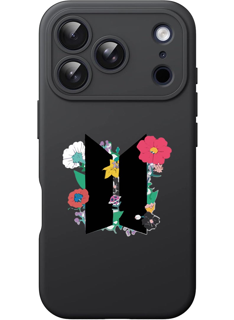 Theodor Protective Slim Fit Case Liquid Silicone Cover with Full Body Protection Anti-Scratch Shockproof Case For Apple iPhone 17 Pro (Black) BTS floral B - Image 1