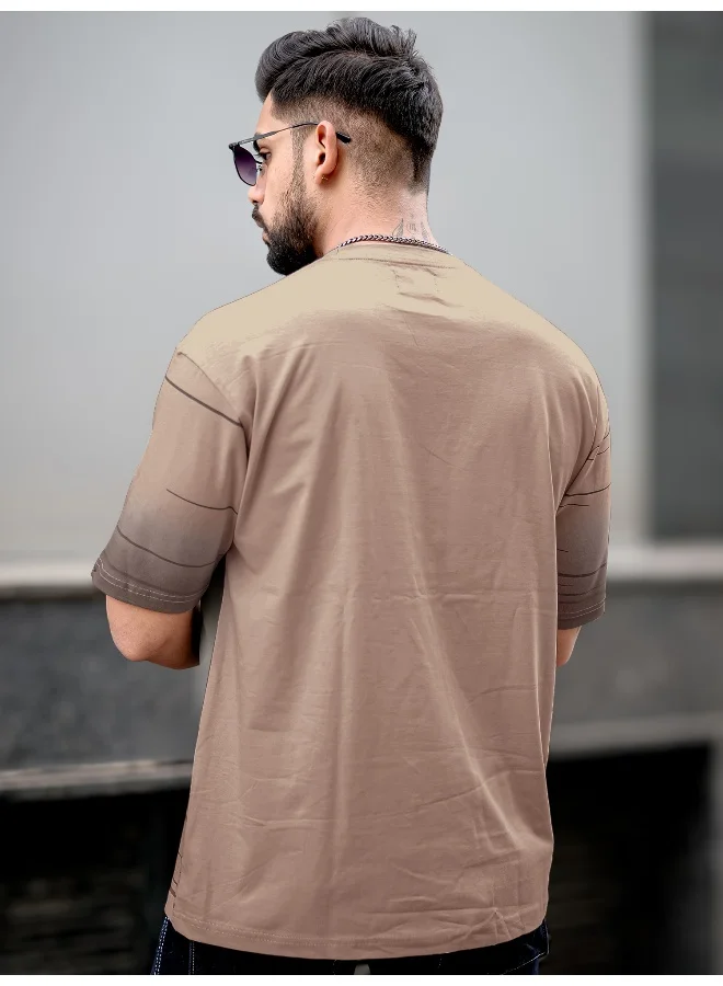 Maniac  Maniac Men Textured Polo Neck Half Sleeve Half Zipper Cream Color Cotton T-Shirt for Men | Best Price UAE