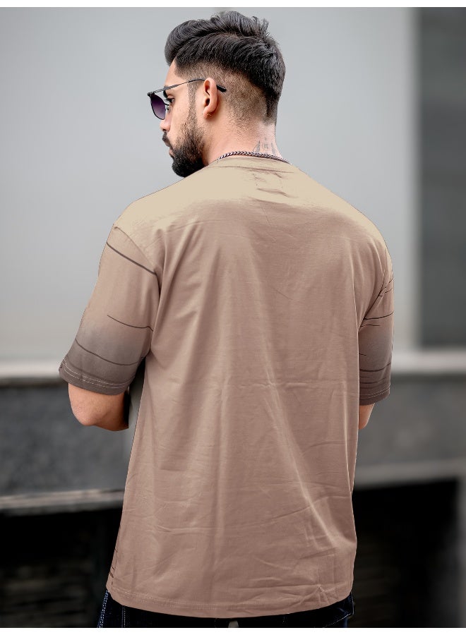 Maniac Men Textured Polo Neck Half Sleeve Half Zipper Cream Color Cotton T-Shirt - Image 3