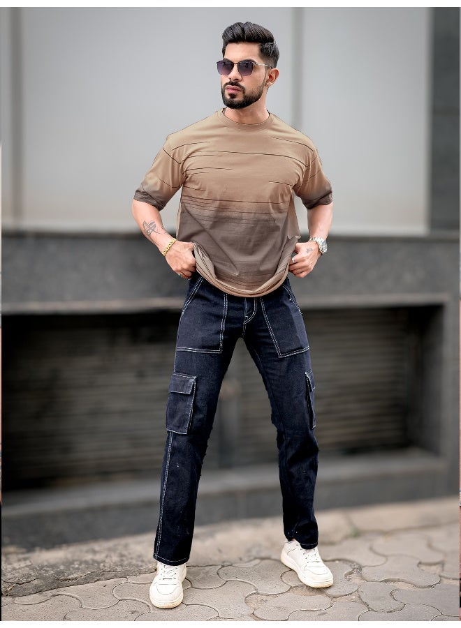 Maniac Men Textured Polo Neck Half Sleeve Half Zipper Cream Color Cotton T-Shirt - Image 5