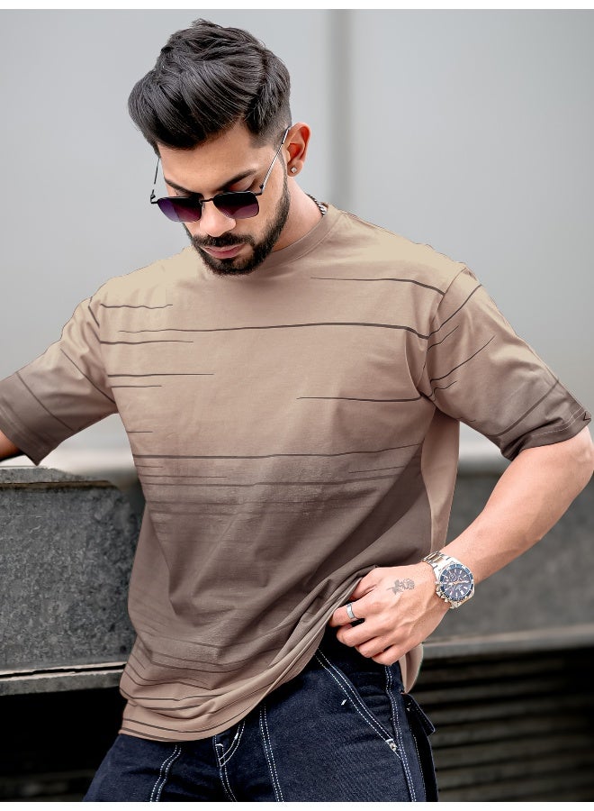 Maniac Men Textured Polo Neck Half Sleeve Half Zipper Cream Color Cotton T-Shirt - Image 1