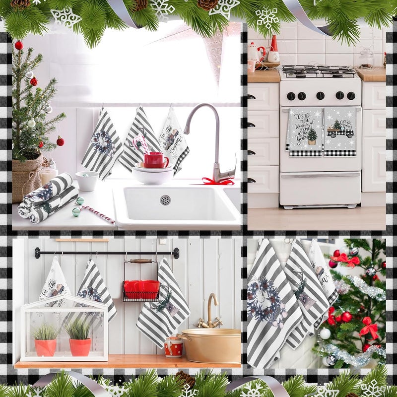 FuWeave 6 Pcs Christmas Kitchen Towels Winter Dish Towel 21 x 14 Inch Decorative Bathroom Hand Towel Absorbent Holiday Tea Towel Christmas Decor for Kitchen Farmhouse GiftClassic ColorsLovely - Image 4