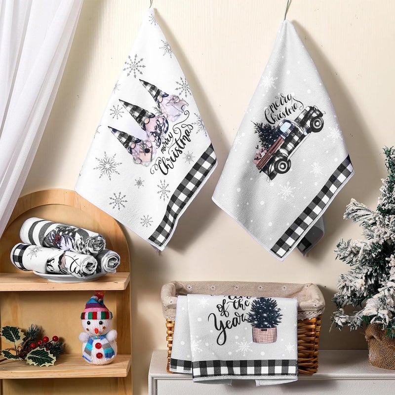 FuWeave 6 Pcs Christmas Kitchen Towels Winter Dish Towel 21 x 14 Inch Decorative Bathroom Hand Towel Absorbent Holiday Tea Towel Christmas Decor for Kitchen Farmhouse GiftClassic ColorsLovely - Image 5