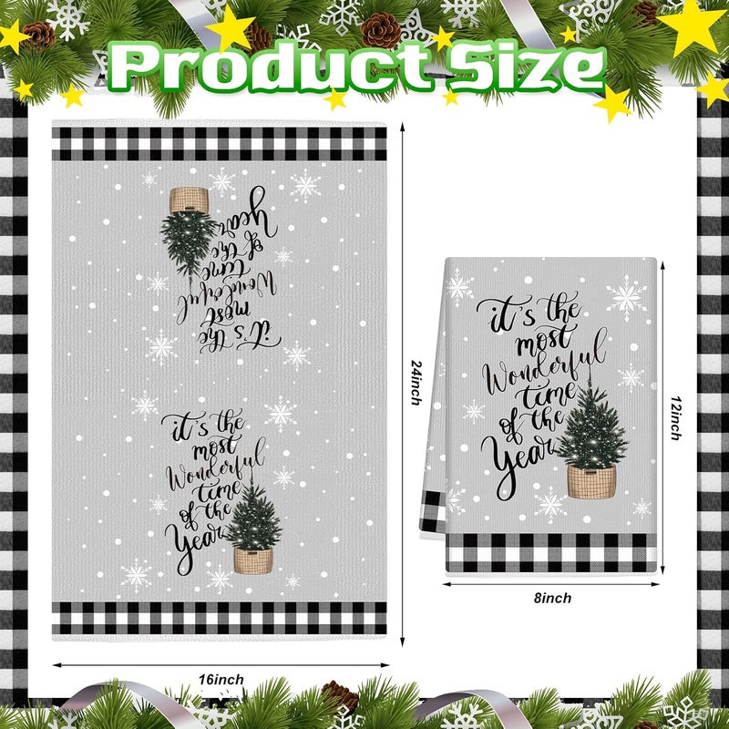 FuWeave 6 Pcs Christmas Kitchen Towels Winter Dish Towel 21 x 14 Inch Decorative Bathroom Hand Towel Absorbent Holiday Tea Towel Christmas Decor for Kitchen Farmhouse GiftClassic ColorsLovely - Image 2