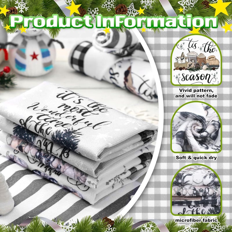 FuWeave 6 Pcs Christmas Kitchen Towels Winter Dish Towel 21 x 14 Inch Decorative Bathroom Hand Towel Absorbent Holiday Tea Towel Christmas Decor for Kitchen Farmhouse GiftClassic ColorsLovely - Image 3