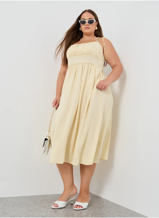 ستايلي Styli Plus Size Solid Strappy A-Line Midi Dress