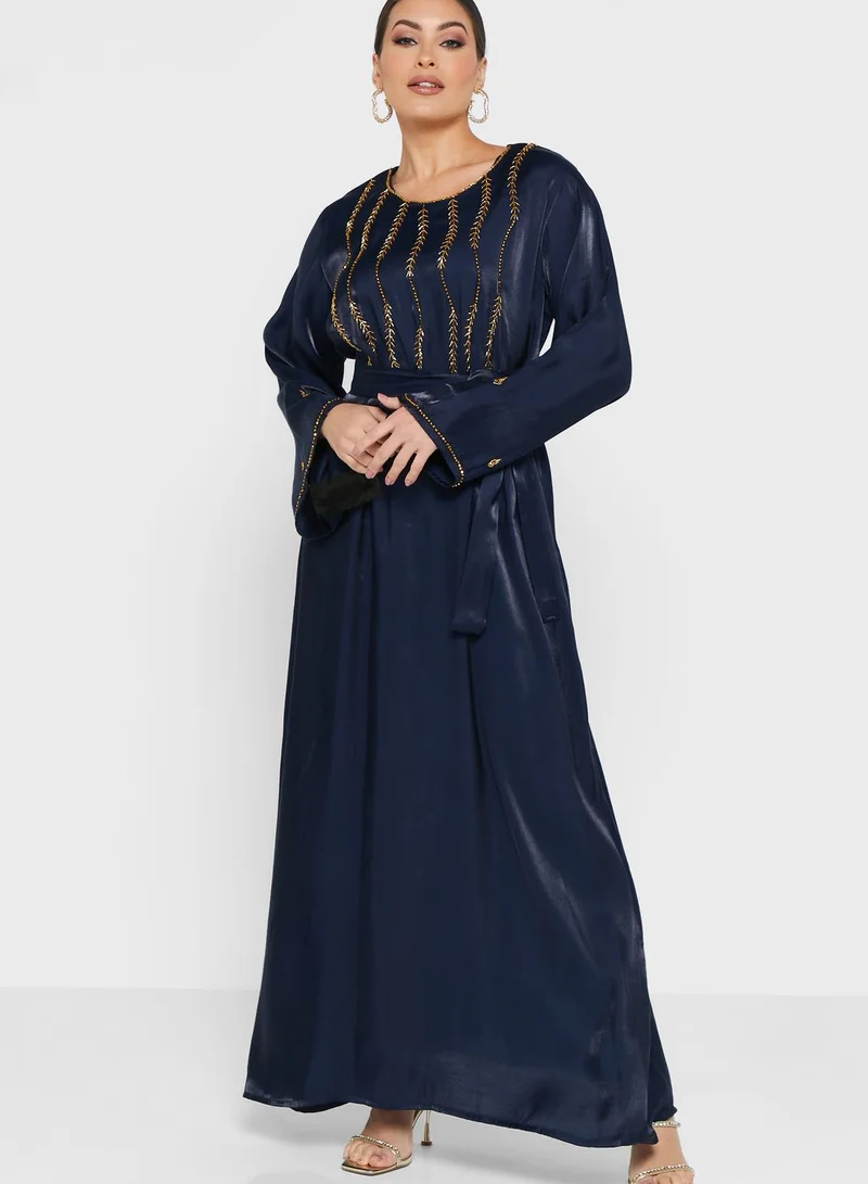 hayas closet Embellished Belted Jalabiya