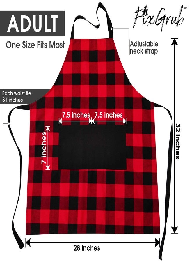 FixGrub Adult & Child Matching Aprons with Pockets, Kitchen Aprons for Cooking, Baking, Crafting, Gardening & BBQ - Cotton Adjustable Red & Black Buffalo Check Plaid Mother Daughter Aprons - Image 2