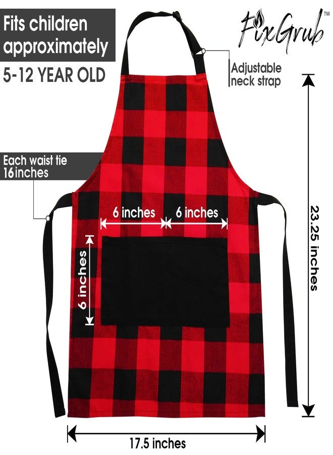 FixGrub Adult & Child Matching Aprons with Pockets, Kitchen Aprons for Cooking, Baking, Crafting, Gardening & BBQ - Cotton Adjustable Red & Black Buffalo Check Plaid Mother Daughter Aprons - Image 3