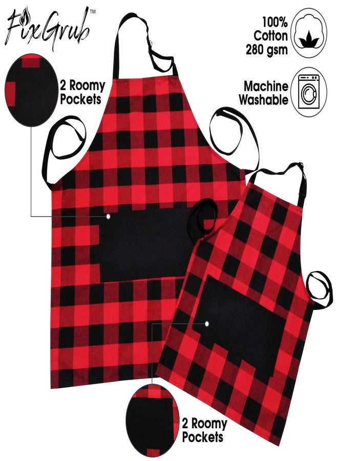 FixGrub Adult & Child Matching Aprons with Pockets, Kitchen Aprons for Cooking, Baking, Crafting, Gardening & BBQ - Cotton Adjustable Red & Black Buffalo Check Plaid Mother Daughter Aprons - Image 4