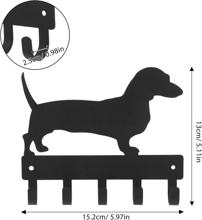 Dog-Shaped Wall Mounted Key Holder and Coat Rack, Black Metal Iron Hooks for Home Storage, 6x5 Inch Decorative Utility Hanger for Dog Leashes and Keys - Image 2