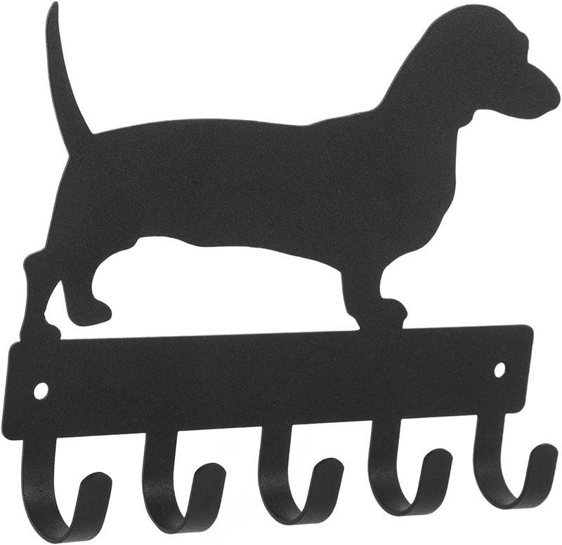Dog-Shaped Wall Mounted Key Holder and Coat Rack, Black Metal Iron Hooks for Home Storage, 6x5 Inch Decorative Utility Hanger for Dog Leashes and Keys - Image 1