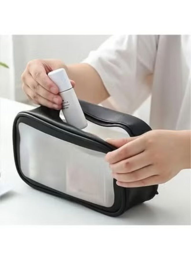 3-Piece Wash Bag Waterproof Cosmetic Organizer and Zippered Cosmetic Bag Set (Pink, Black, White) - Image 2