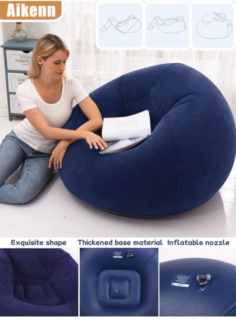 Bean Bag,Bean Bag Chair,Inflatable Bean Bag Sofa,Leisure Inflatable Bean Bag,Inflatable Lazy Sofa,Portable Inflatable Bean Bag Chair,Foldable,PVC Flocking,With Air Pump Suitable For Bedroom Living Room And Camping(Blue)