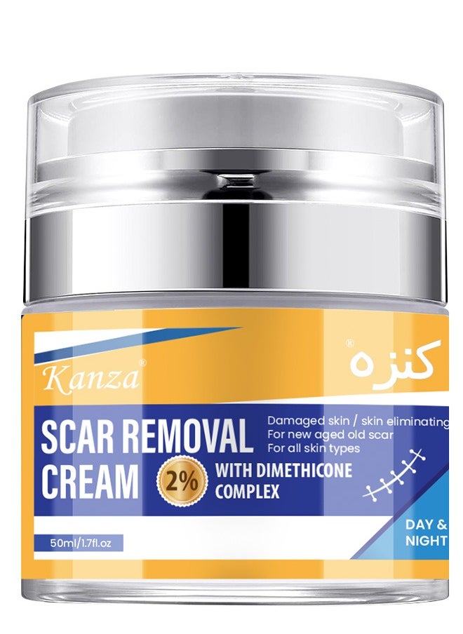 Kanza - Scar And Stretch Mark Removal Cream 50ml For with Dimethicone Complex Added 100% Retinol Free Scar From Damaged Skin & New + Old Scar Removal Treatment Natural Skin Repairing Factors Unisex - Image 1