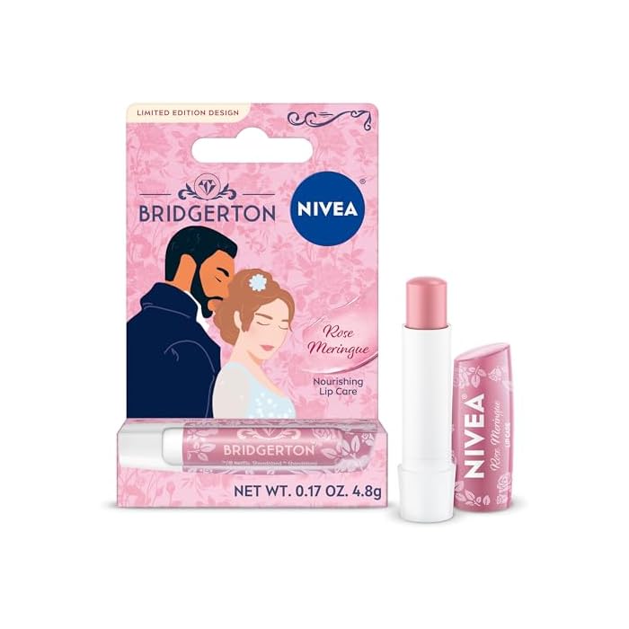NIVEA Rose Meringue Lip Balm, Nourishing Lip Care, Bridgerton Limited Edition Moisturizing Lip Balm with Shea Butter, 3-in-1 Moisture, Repair and Nourish, 0.17 Oz Stick