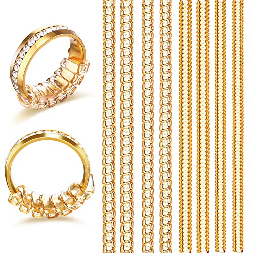 Anzailala 8 Pcs Ring Size Adjuster for Loose Rings - 4 Sizes Ring Sizer Ring Tightener Resizer Fit Spiral Silicone Tightener Set(Gold) - Image 1
