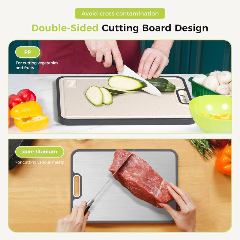 Sumzzz Titanium Cutting Board for Kitchen, Cutting Board Double Sided Food Grade, Pure Titanium/PP, Easy to Clean Large Size 15”×10.3” - Image 4