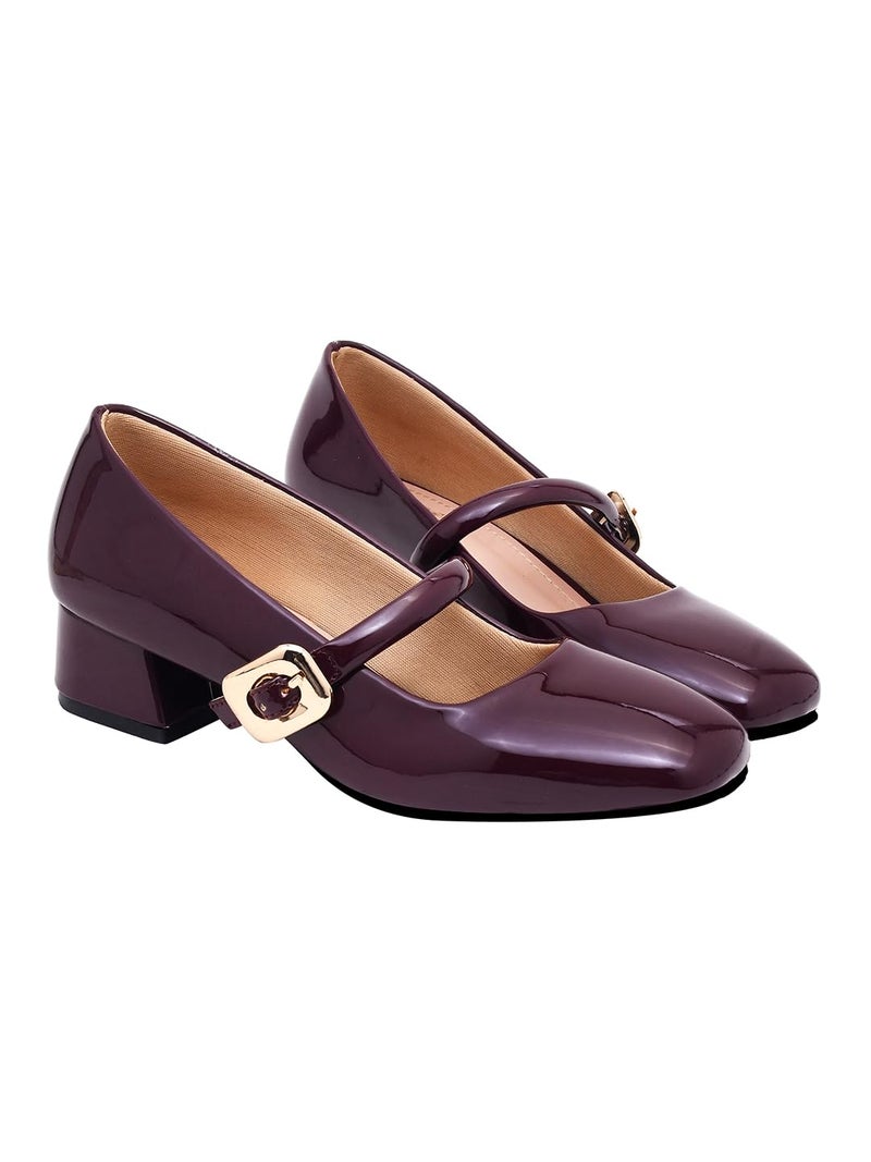 Shoetopia Cherry Pumps for Women – Low Block Heel Dress Shoes with Gold Buckle Strap Classy Comfortable Low Heel EU40 - Image 1
