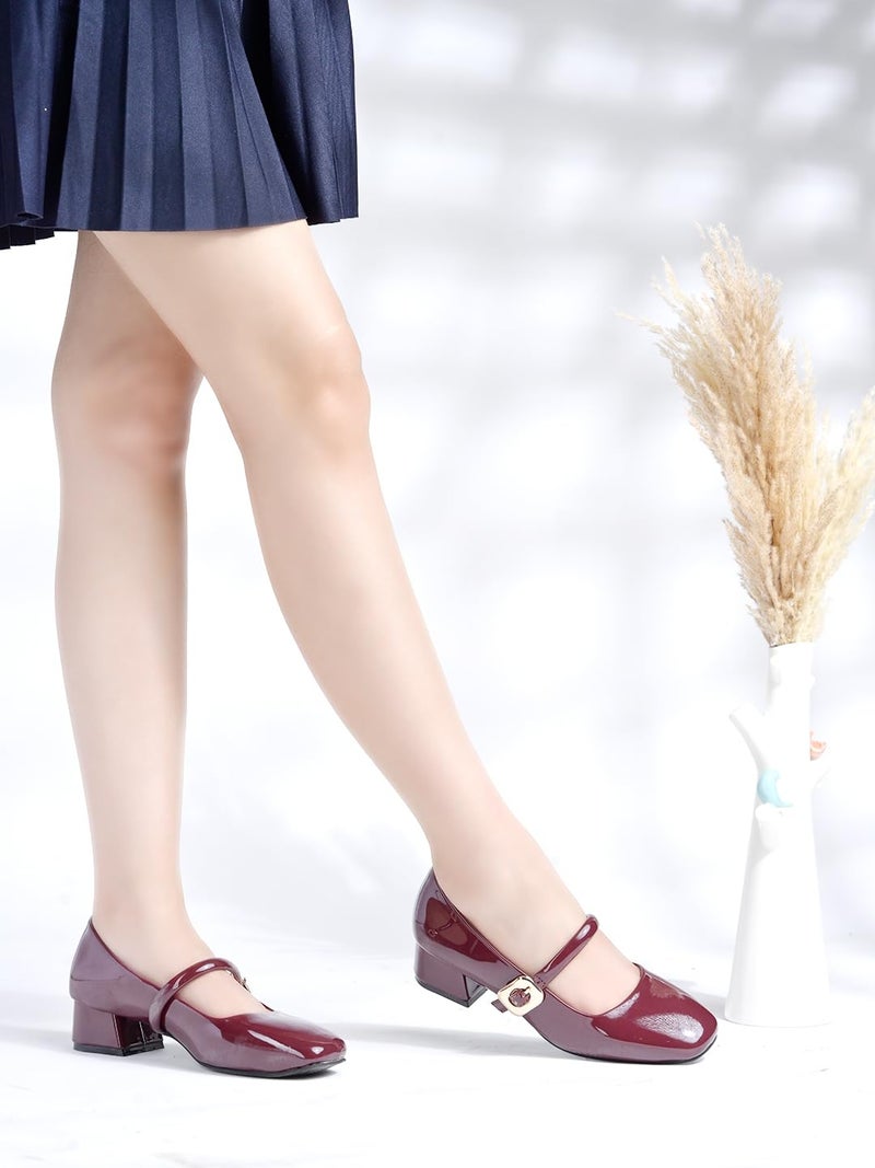 Shoetopia Cherry Pumps for Women – Low Block Heel Dress Shoes with Gold Buckle Strap Classy Comfortable Low Heel EU40 - Image 5
