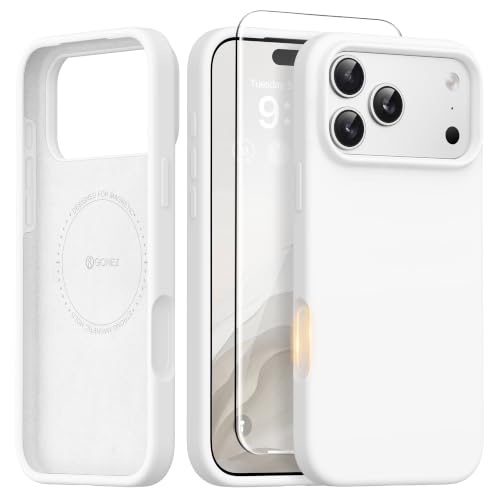 GONEZ Magnetic for iPhone 17 Pro Case Compatible with MagSafe AntiScratch Microfiber Lining Screen Protector Silicone Camera Control Shockproof Slim Phone Cover 63 inch White - Image 1