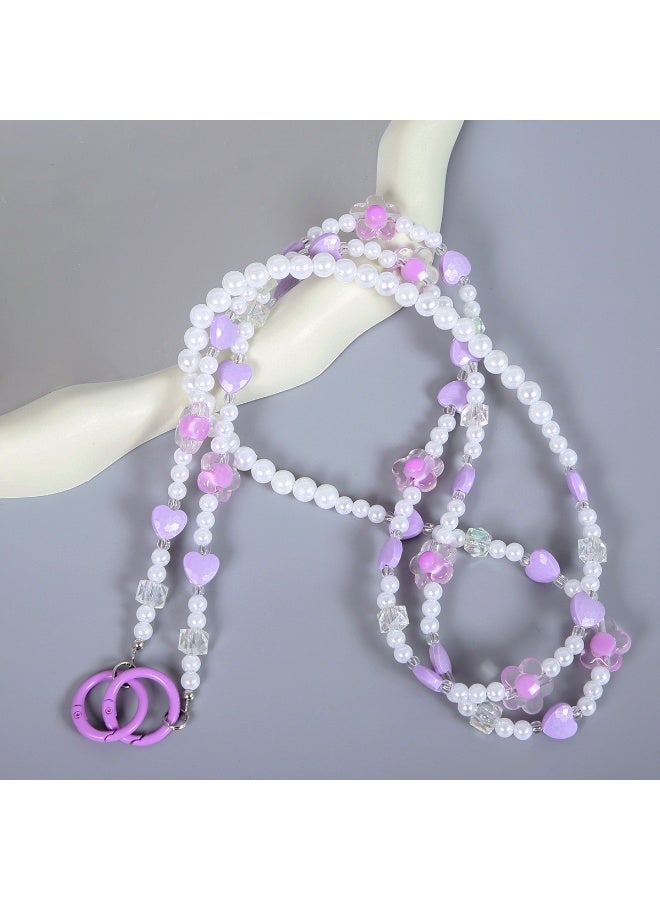 NIBEMINENT Beaded Phone Lanyard, Anti Lost Removable Wrist Strap, Fashionable And Fresh Air Bracelet Pendant, Phone Keychain Lanyard,Light Purple - Image 1