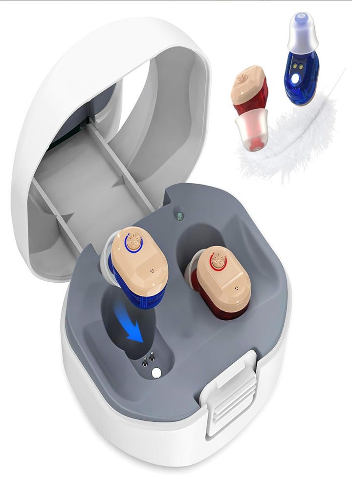 Elderly Hearing Aid 16 Channel Digital Chip Noise Reduction Sound Amplifier for Adults with Severe Hearing Loss with Type C Rechargeable Magnetic Contact Case One Pair (White) - Image 1