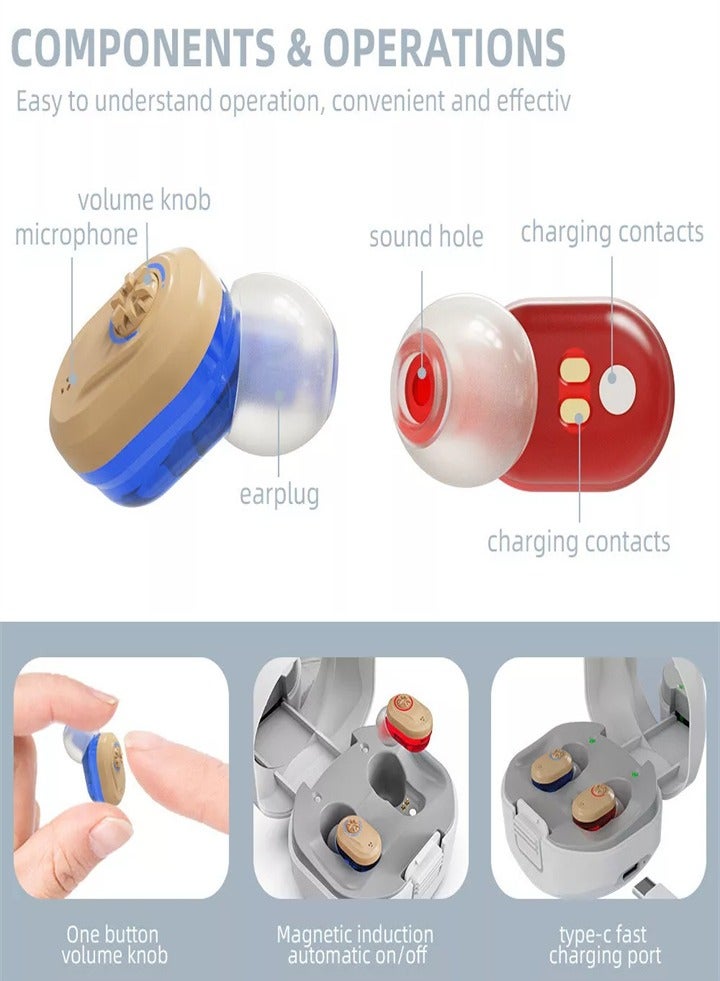 Elderly Hearing Aid 16 Channel Digital Chip Noise Reduction Sound Amplifier for Adults with Severe Hearing Loss with Type C Rechargeable Magnetic Contact Case One Pair (White) - Image 2