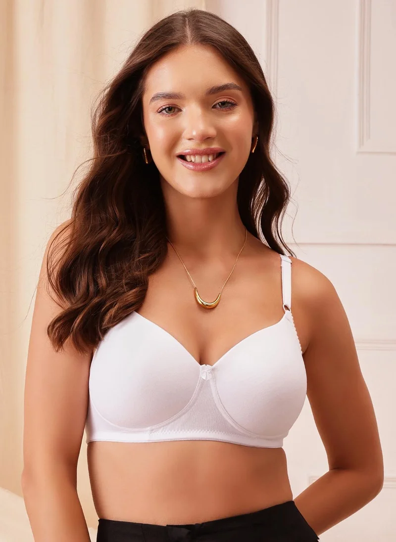 Clovia Clovia Padded Non-Wired Full Coverage T-Shirt Bra in White - Cotton