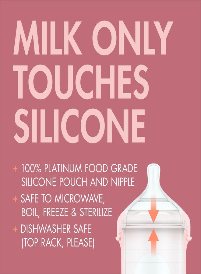 Boon Nursh Reusable Silicone Pouch Baby Bottles - Medium Flow Nipple - Silicone Baby Bottle Pouch and Nipple - Baby Feeding Essentials - Pink - 3-6 Months - 3 Count - 8 Ounce - Image 4