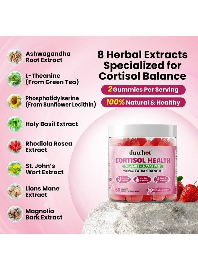 duwhot duwhot Cortisol Gummies, 15 in 1 Lower Cortisol Supplements for Women, w. Ashwagandha, Magnesium, Phosphatidylserine, Folate for Hormone Balance, Mood, Focus, Sleep Support, Sugar Free, Vegan, 60  - Image 3
