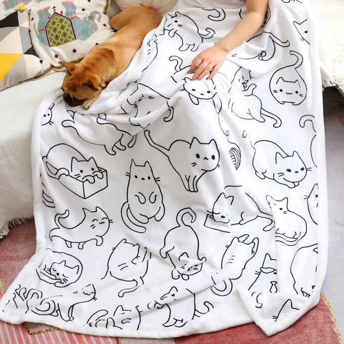 CAT BLANKET BLACK AND WHITE CATS PATTERN THROW FOR WOMEN GIRLS KITTY LOVERS CAT MOM 50 X 60 CAT 2