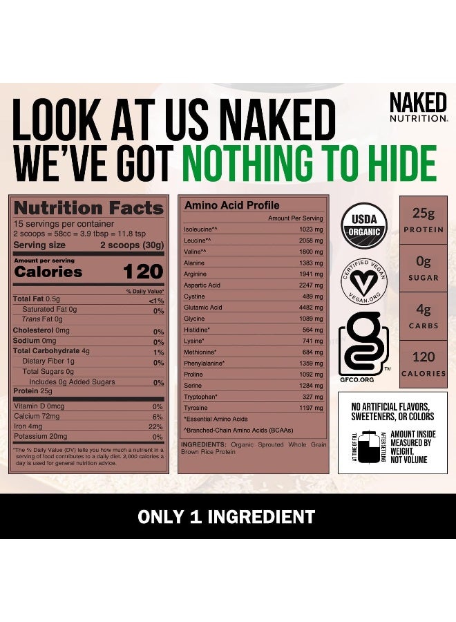 NAKED nutrition Naked Rice 1Lb - Organic Brown Rice Protein Powder - Vegan Protein Powder - 5Lb Bulk, Gmo Free, Gluten Free & Soy Free. Plant-Based Protein, No Artificial Ingredients - 15 Servings  - Image 3