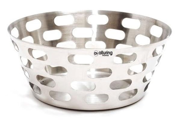 Alluring Homz Alluring Homz Bread Basket Stainless Steel Round Shaped Roti BasketNaan ServingMirror Finish 20 X 10 CM Silver 4  - Image 2