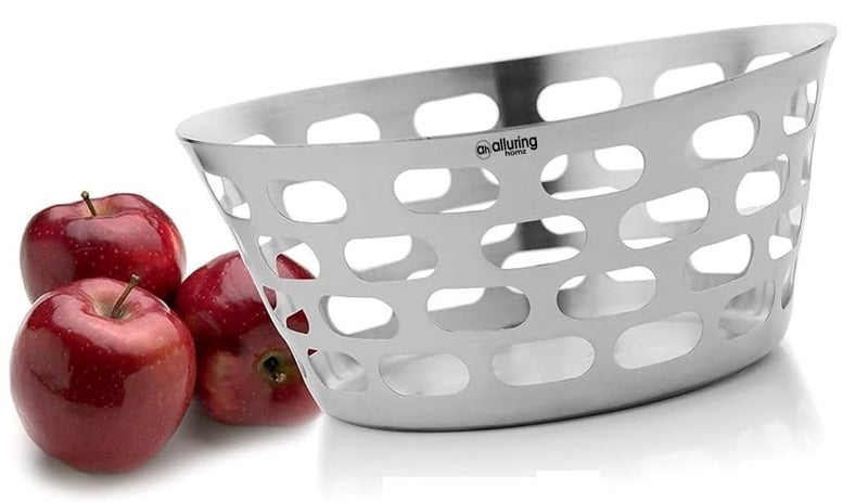 Alluring Homz Alluring Homz Bread Basket Stainless Steel Round Shaped Roti BasketNaan ServingMirror Finish 20 X 10 CM Silver 4  - Image 1