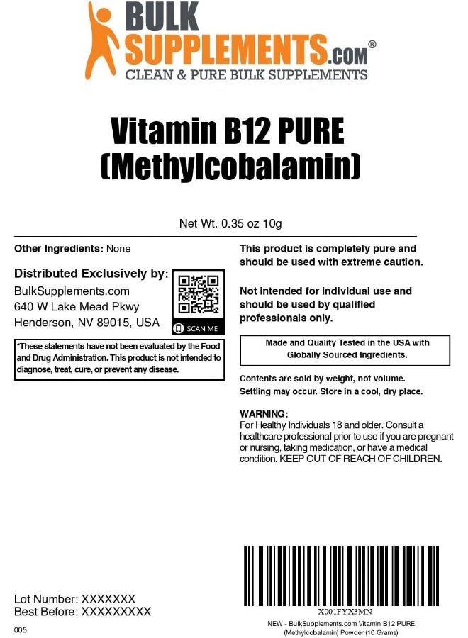 BulkSupplements Pure Vitamin B12 Methylcobalamin Powder 10g - Image 2