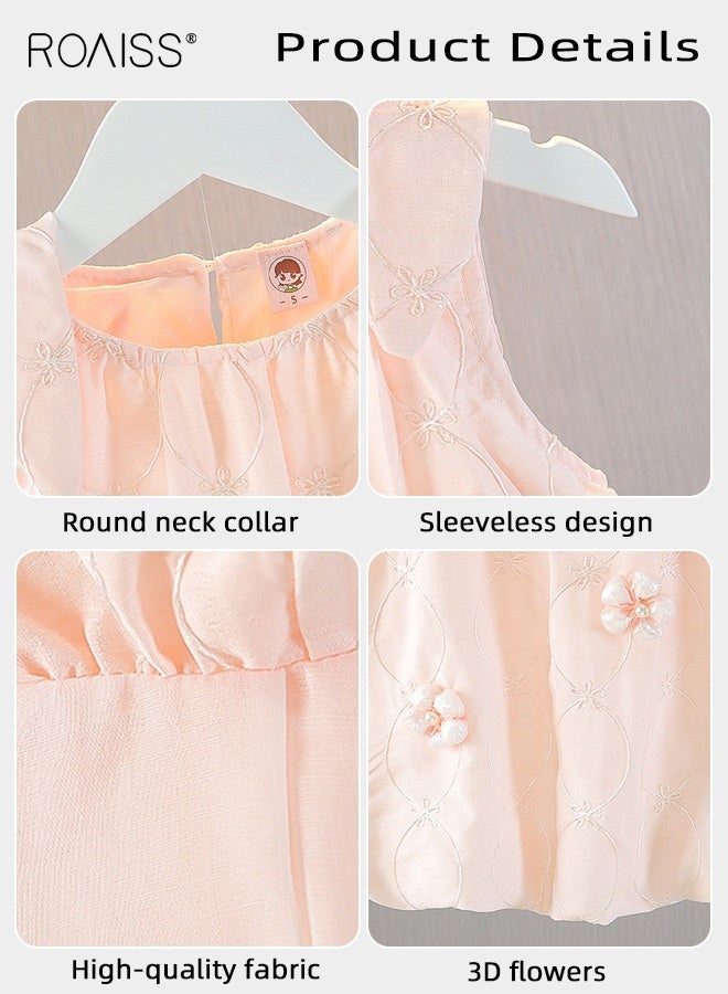roaiss Girls Stylish Summer Dress, Elegant A-Line Frock with 3D Flowers, Round Neck Sleeveless Dress, Comfortable Breathable Tank Dress for Girls, Suit for Daily Wear or Any Occasion - Image 4