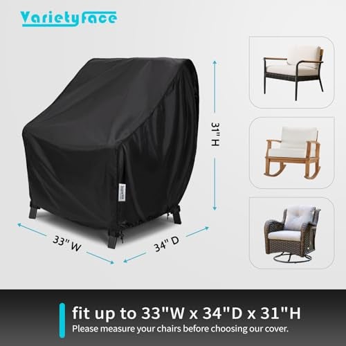 VARIETYFACE Outdoor Chair Covers Waterproof UV Resistant Universal Fit 33x34x31 inches Heavy Duty Oxford Fabric for Patio Furniture Chairs, Rocking Chairs, Black - Image 2
