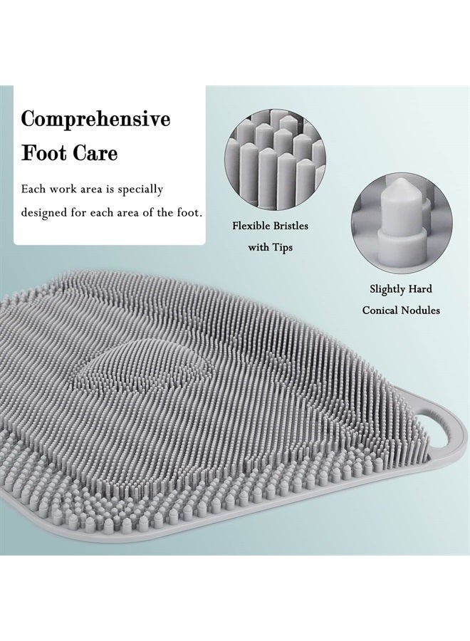 FReatech Large Silicone Foot Scrubber Mat - Shower Foot Cleaner Brush to Clean, Exfoliate and Massage Feet Without Bending Over, Improve Foot Appearance and Overall Health, Grey - 44 x 33 cm - Image 4