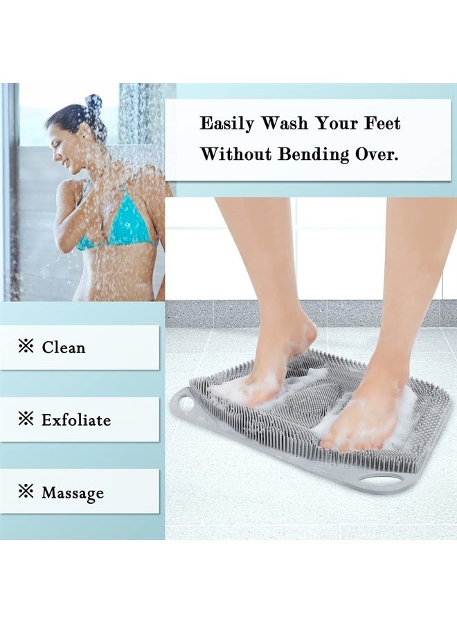 FReatech Large Silicone Foot Scrubber Mat - Shower Foot Cleaner Brush to Clean, Exfoliate and Massage Feet Without Bending Over, Improve Foot Appearance and Overall Health, Grey - 44 x 33 cm - Image 2