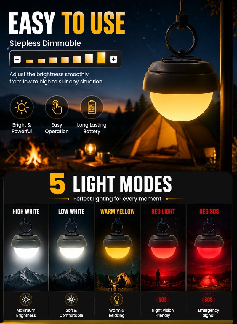 QLIGHT (2Pack) Camping Lantern Rechargeable Outdoor Camping Light,Battery Powered Portable Bright Tent Lamp, 5 Light Modes,Waterproof Led Light For Camping & Hiking - Image 2