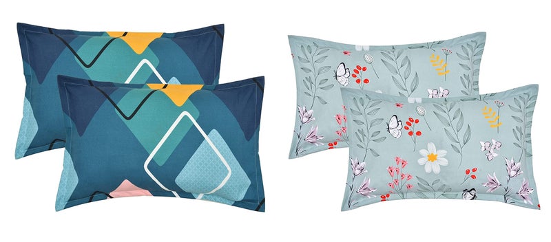 RRC Super Soft Brushed Microfiber Cotton Pillow Covers,Set of 4 Pieces Pillow Covers,17X27(Inches) 43X68(CM) Printed Pillow Covers,Flange on Edges Pillow Covers - Image 1