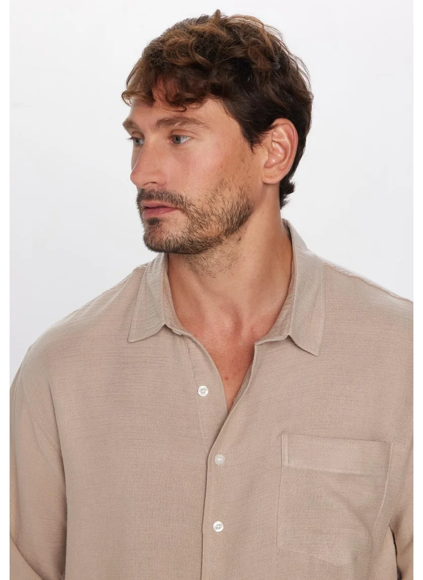 تودورس Men's Relax Fit Casual Cut Viscose Cotton Single Pocket Plain Stone Shirt