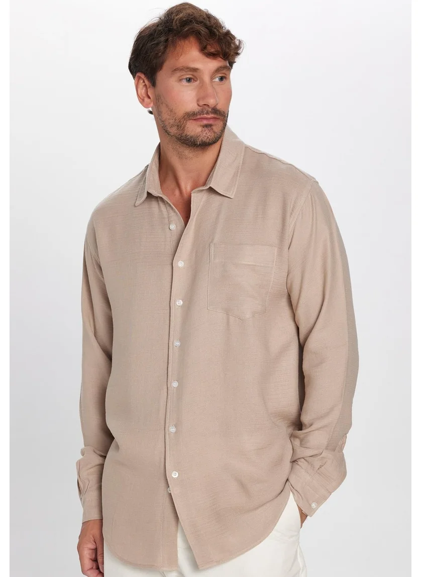 تودورس Men's Relax Fit Casual Cut Viscose Cotton Single Pocket Plain Stone Shirt
