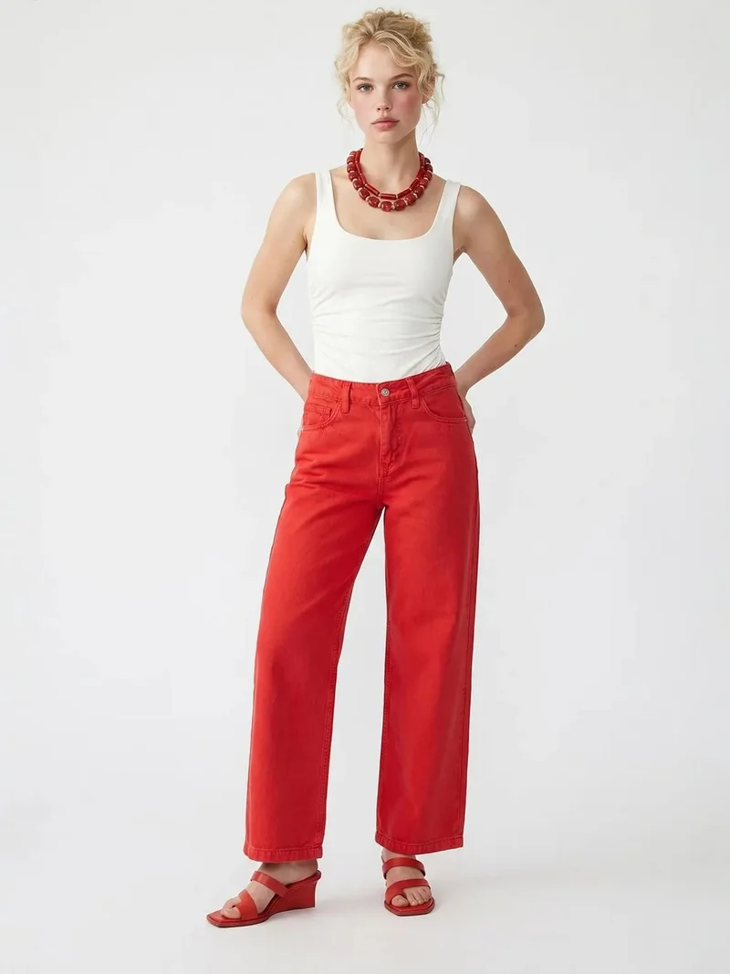 ميكسراي MIXRAY High-Waist Wide-Leg Cotton Jeans