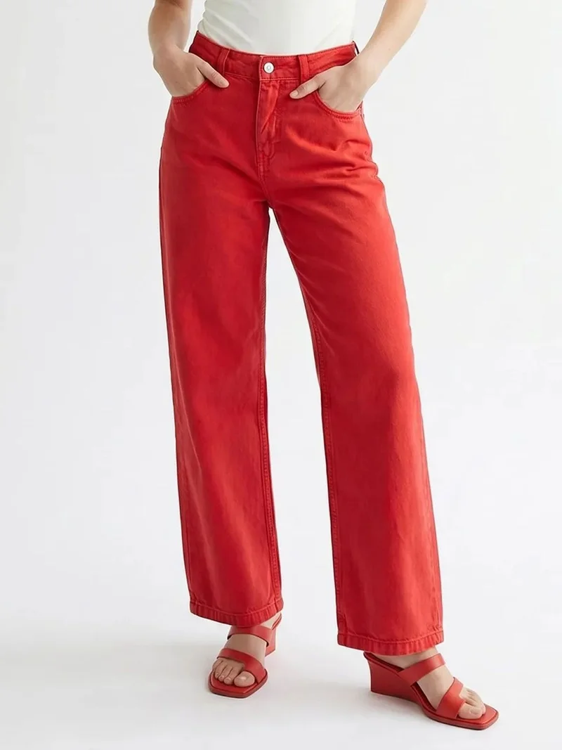 ميكسراي MIXRAY High-Waist Wide-Leg Cotton Jeans