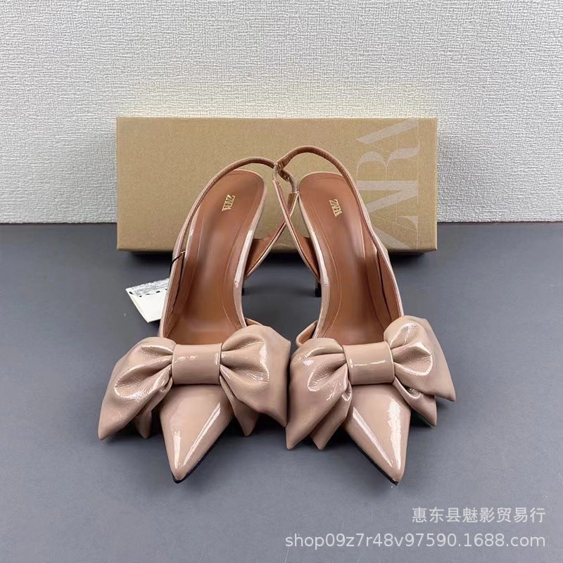 Za2024 Women'S Shoes Bow With Velvet Pointed Mule Shoes High Heels Stiletto Sandals Women - Image 5